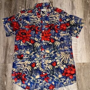 Oxford Red & Blue Floral Short-Sleeve Button-Down Shirt